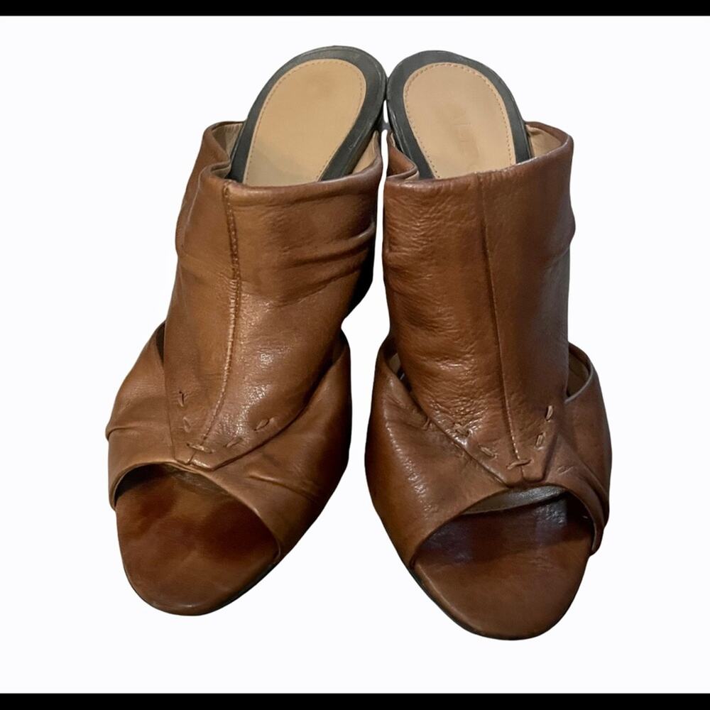 Aldo Brown Leather Slide On Block Heels - Picture 3 of 6